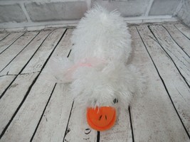 White Duck Plush lying down orange bill feet pink bow fuzzy stringy fur beanbag - £11.76 GBP