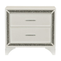 Glamourous Bedroom 1pc Nightstand Pearl White Metallic Finish Silver Glitter - £304.89 GBP