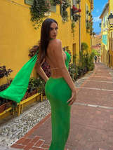 Elegant Green Halter Slim Sexy Backless Maxi Dress - £35.12 GBP