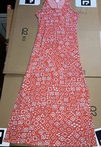 LULAROE SUMMER Tank Maxi Dress RED ORANGE Geometric LARGE Stretch - $14.85