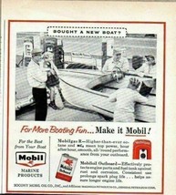 1957 Print Ad Mobil Marine Boat at Gas Station Vintage Pumps - $9.88