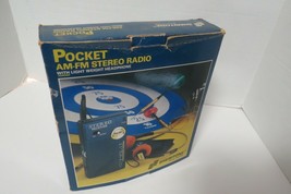 Sheritone Model GR-4744 Pocket AM FM Stereo Radio W/Headphones Original Box - $19.75