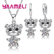 Cool 925 Silver CZ Stone Animal Charms Necklace Hoop Earring Pendant Jewelry Set - £18.24 GBP
