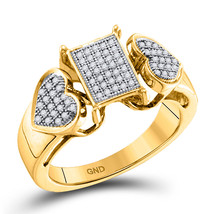 10kt Yellow Gold Womens Round Diamond Heart Rectangle Cluster Ring 1/5 Cttw - £459.12 GBP