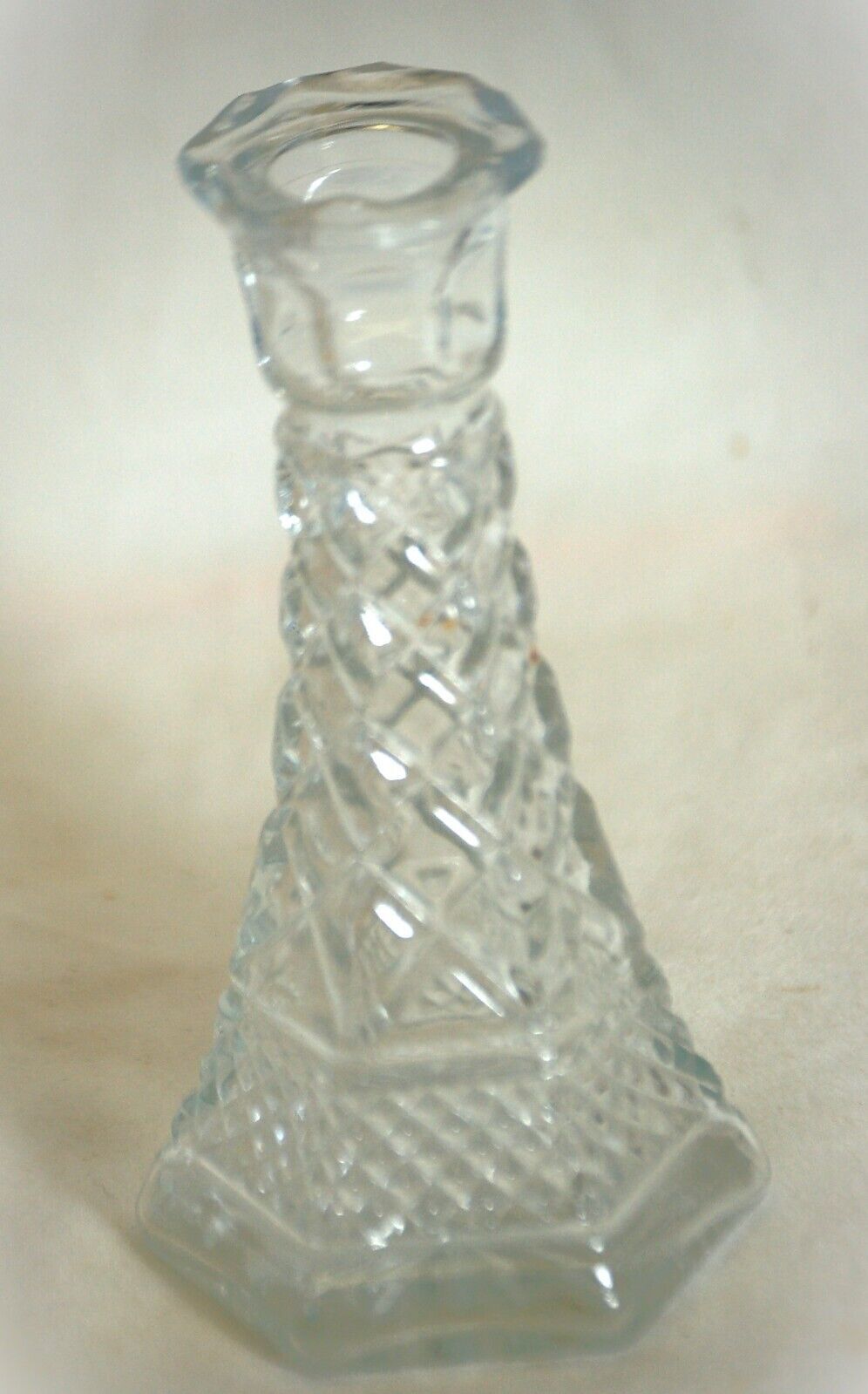 Wexford Clear Glass Bud Vase Anchor Hocking Diamond Point Vintage - $12.86