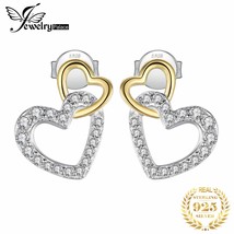 Love Heart Gold 925 Sterling Silver Stud Earrings for Women Fashion Cubic Zircon - £16.04 GBP