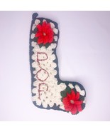 Crocheted Christmas Stocking Vintage Red Green White Yarn Retro ~Smoke-F... - £14.48 GBP