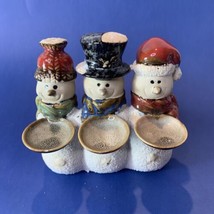 Vintage Ceramic Three Snowmen Holding Plates Figurine Winter Decoration Snow - £8.01 GBP