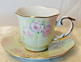 Vtg. Demitasse Cup &amp; Saucerpink Flowers, Tea Green W/Gold Trim Scallop Dish... - £15.81 GBP