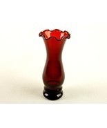 6&quot; Bud Vase, Royal Ruby Red Glass, Ruffled Rim, Vintage Anchor Hocking - £15.62 GBP