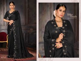 Black Satin Chiffon Saree for Parties, Celebrations, Weddings, and Festivals - £75.78 GBP