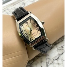 Vintage SKC Womens Watch with Black Leather Band Silver Tone Case - $14.88