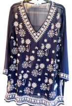 Antonio Melani Cover Up Popover Sheer Embroidered Florals Large Beachy Coastal - £10.70 GBP