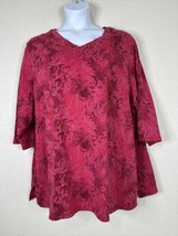 Liz &amp; Me Womens Plus Size 3X Fusha Floral Paisley V-neck T-shirt 3/4 Sleeve - £14.32 GBP