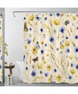 Blue and Yellow Floral Shower Curtain 60x72 Inch with 10 Hooks - $46.52