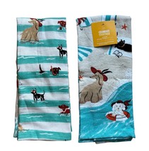 Celebrate Together Summer Tea Towels 100% Cotton Beach DOGS Kitchen Aqua... - $375.23 MXN