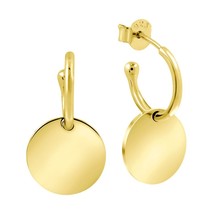 Dangling Circles on Hoops Gold Over Sterling Silver Huggie Stud Earrings - £13.79 GBP