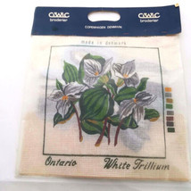 Vintage Needlepoint Kit Trillium Floral Ontario Square 12 in CEWEC Broderier - $28.45