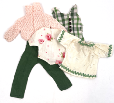 Vintage Barbie Clone Doll Clothes Pink Sweater Plaid Green Floral Blouse... - £24.08 GBP