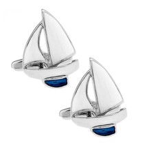 Sailboat Cufflinks Sailing Boating Sport Boat Blue White Enamel New W Gift Bag - $11.95