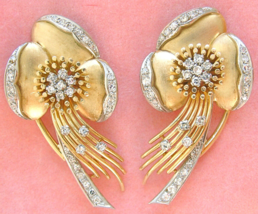 Vintage Retro 1.7ctw Diamond 29gr. Big Statement 18K Cocktail Clip Earrings 1940 - £3,006.38 GBP