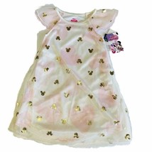 Minnie Mouse Pajama Dress Size 5T W/ Gold Mickey Mouse Ears & Hearts- Disney - £12.73 GBP