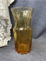 Vintage Amber glass 8 Inches Tall  Ribbed vase - £8.05 GBP