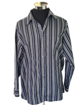 Bugatchi Uomo Shirt Men&#39;s Size Large Button Front Black Gray Silver Stripes LS - £15.48 GBP
