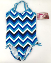 Kanu Surf Girls Size 7 Blue One Piece Swimsuit Chevron Olivia Style 2559 NEW - £25.70 GBP