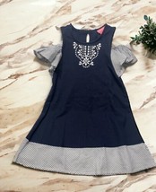 Isaac Mizrahi New York Girl’s Cold Shoulder Dress 4T Navy Embroidered st... - £12.65 GBP