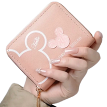 Pink Mickey Mouse Ears Faux Leather Wallet Zipper Coin Pocket Credit Car... - €12,87 EUR