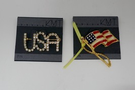 KMT Enamel USA Waving Flag with Yellow Ribbon and USA Patriotic Pins - £15.97 GBP