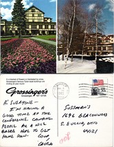 New York Grossinger Tudor Building Garden Flowers Birch Posted 1985 VTG Postcard - £7.49 GBP