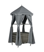 Outsunny Outdoor Poolside Towel Valet Caddy Storage Rattan Wheels Gray - $6,084.92 MXN