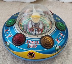 Vtg Masudaya X-7 Spaceship Tin Toy Battery Operated Not Working 4 Repair Display - £47.12 GBP