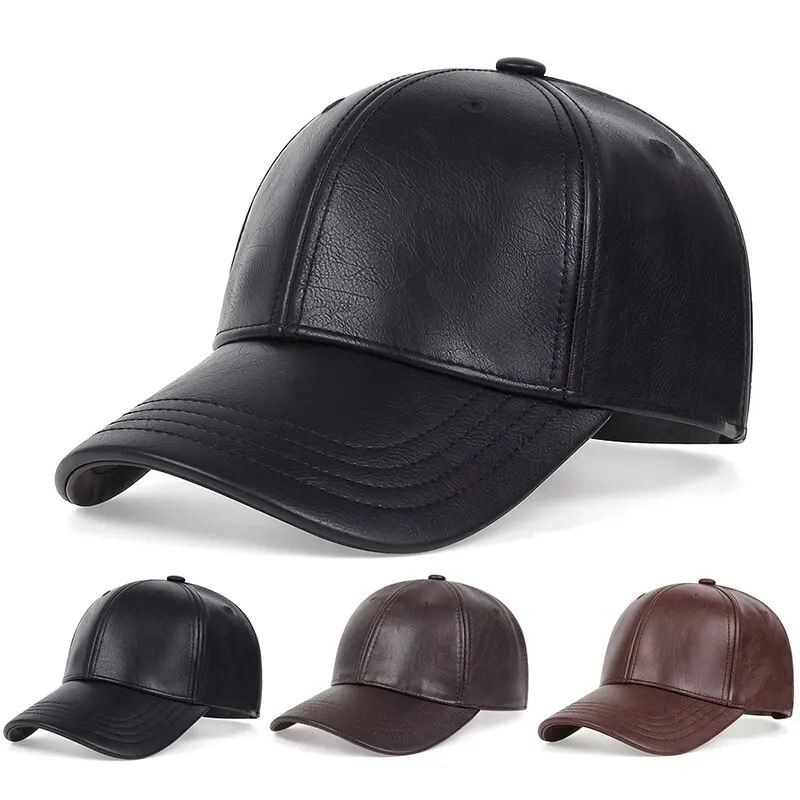 Pu Leather Baseball Caps Spring and Autumn Outdoor Adjustable Casual Hats - £14.75 GBP