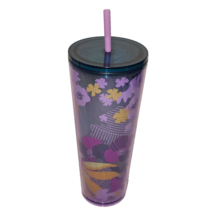 2022 Starbucks Purple Floral Wave Venti Tumbler with Purple Straw - New - $17.83