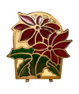 Vintage Stained Glass Holiday Poinsettia Candle Holder Christmas Gold To... - $28.06 CAD