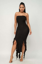 Solid Bottom Ruffle Trim Hem Slit Tube Maxi Dress - £21.58 GBP+