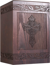 Cremation Memorial Urns for Human Ashes Adult Male Female, Wooden Carved Cross - £44.44 GBP