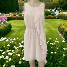 H&amp;M Blush Pink Sheer Dress Sz 6 Pale Pastel Asymmetric Ruffle Flowy Slee... - £16.31 GBP
