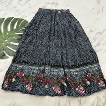 Womens Vintage Crinkle Maxi Skirt Free Size Blue Pink Floral Pull On Dra... - $29.69