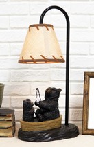 Rustic Forest Papa And Cub Black Bears Fishing From Canoe Boat Table Lamp Statue - £76.50 GBP