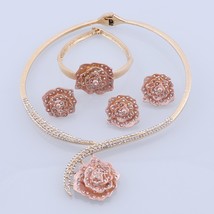 Handmade Dubai Gold Color Crystal Rose Flower Jewelry Fashion Wedding African Co - £34.66 GBP