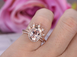 1Ct Oval Cut 14K Rose Gold Finish Morganite Wedding Engagement Bridal Ring - €65,58 EUR
