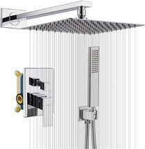 Iriber Chrome Shower System 10&quot; High Pressure Rainfall Shower Head Brass Shower - £117.67 GBP