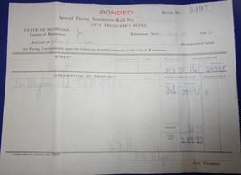 Vintage City Treasurer’s Office Kalamazoo MI Special Paving Document 1913 - £5.49 GBP