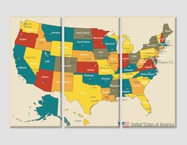 Colorful USA Map Print United States Federal Push Pin Map Wall Art Canvas Art La - £39.16 GBP