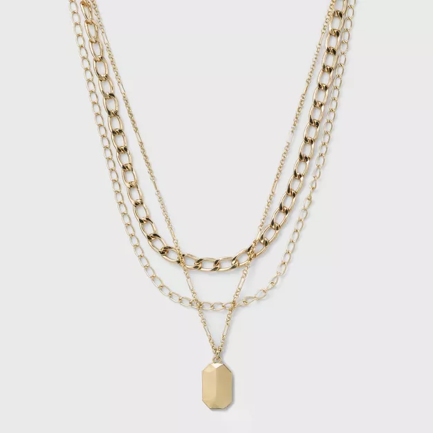 3 Row Chunky Chain Necklace - A New Day™ Gold: Statement Jewelry, Lobste... - $497.38 MXN
