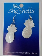 SHE SHELLS FISHOOK EARRINGS WHITE CARVED SHELL PINEAPPLE DANGLE FASHION ... - $15.99